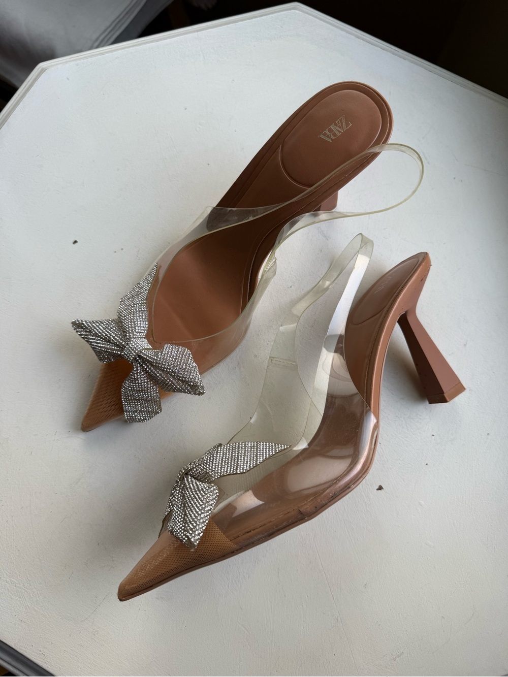 Zara rhinestone bow heels sz 10
